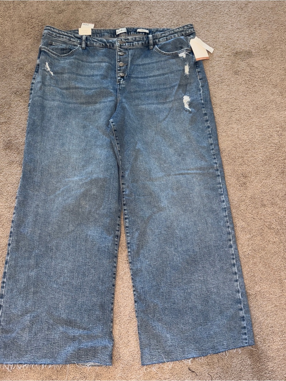 NWT Women’s Wonderly Wide-Leg Distressed Button Jeans - Blue Size: 24W